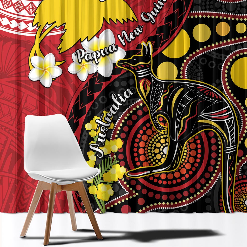 Papua New Guinea And Australia Aboriginal Window Curtain Bird Of Paradise And Kangaroo Together LT05 - Polynesian Pride