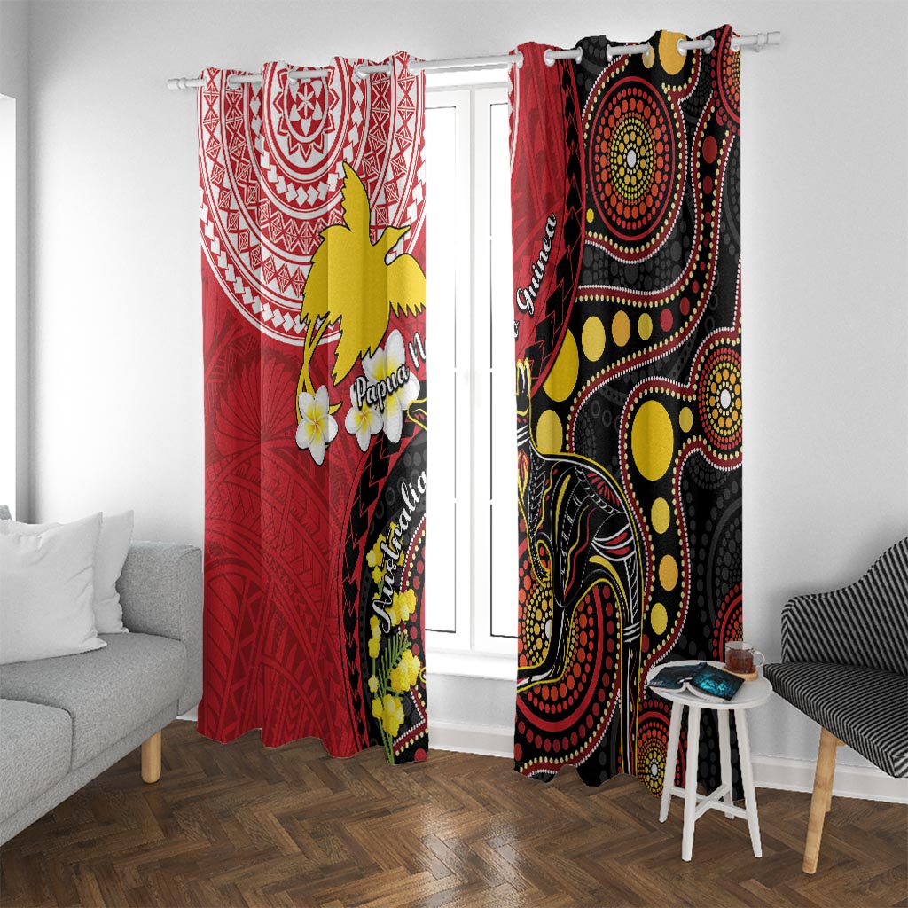 Papua New Guinea And Australia Aboriginal Window Curtain Bird Of Paradise And Kangaroo Together LT05 With Grommets Red - Polynesian Pride