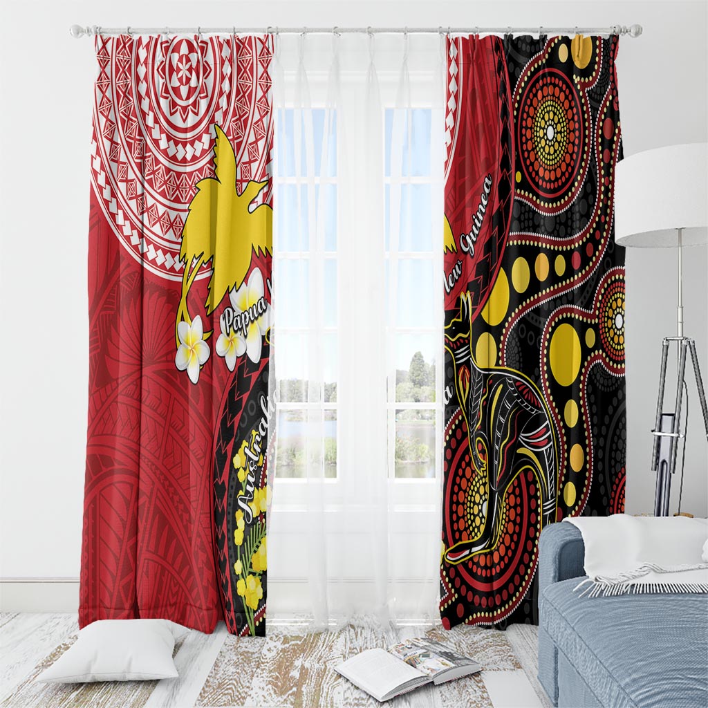Papua New Guinea And Australia Aboriginal Window Curtain Bird Of Paradise And Kangaroo Together LT05 - Polynesian Pride