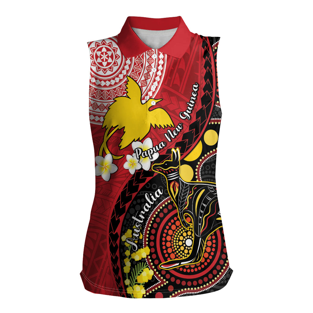 Papua New Guinea And Australia Aboriginal Women Sleeveless Polo Shirt Bird Of Paradise And Kangaroo Together