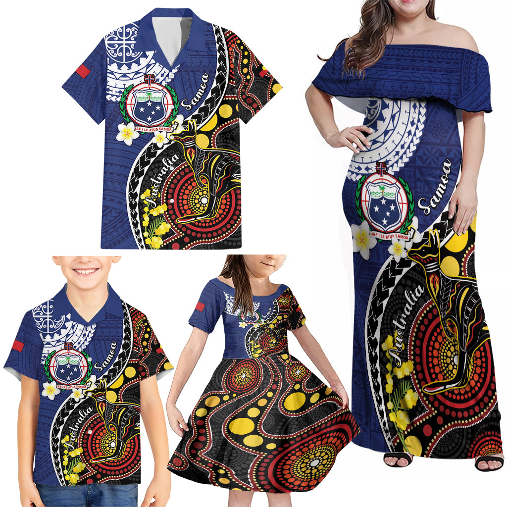 Samoa And Australia Together Family Matching Off Shoulder Maxi Dress and Hawaiian Shirt Aboriginal Mix Polynesian