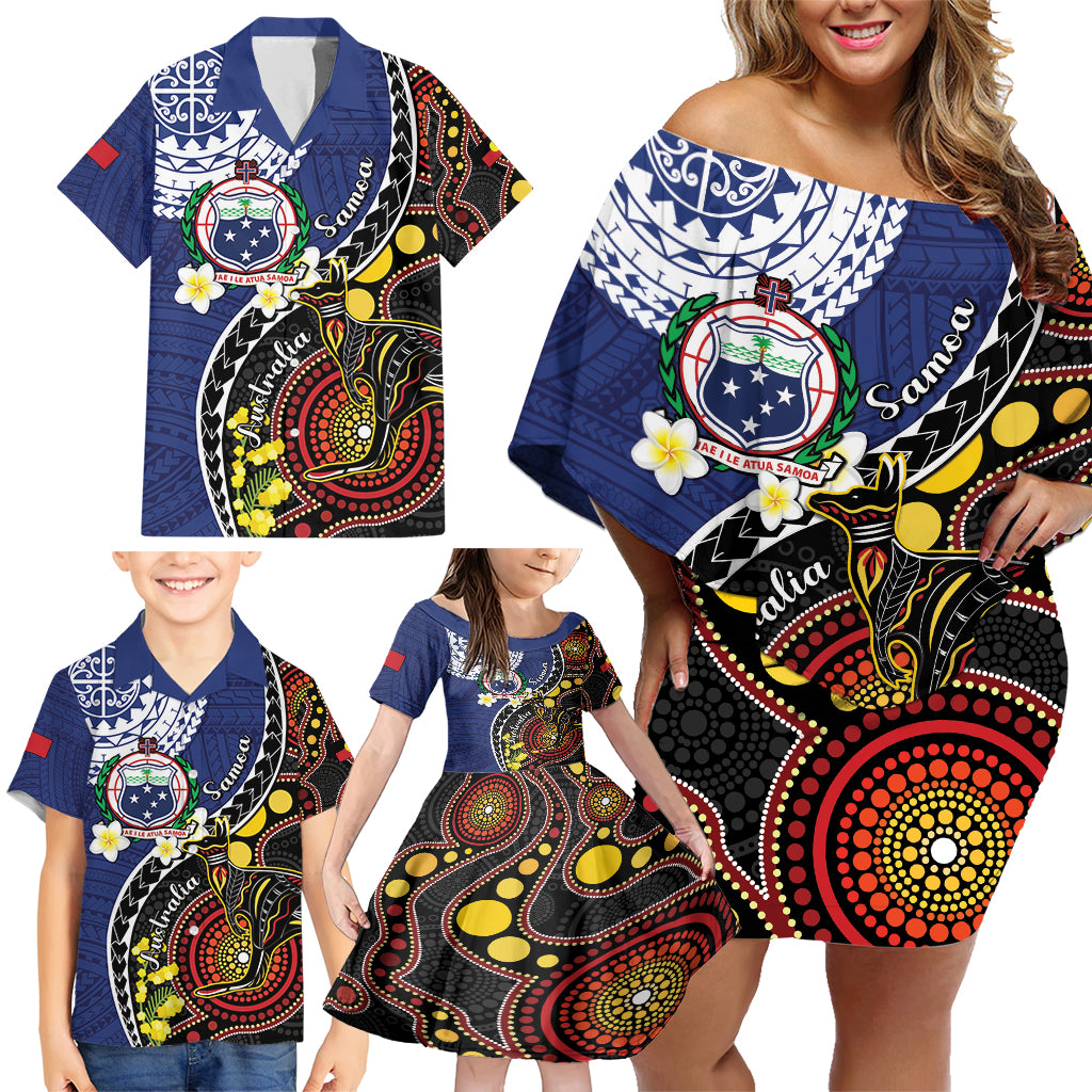 Samoa And Australia Together Family Matching Off Shoulder Short Dress and Hawaiian Shirt Aboriginal Mix Polynesian