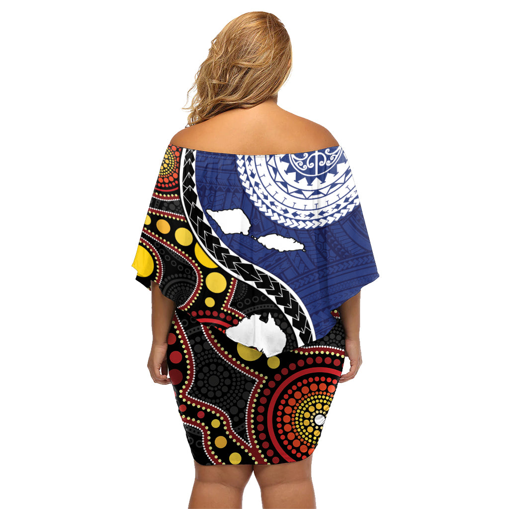 Samoa And Australia Together Family Matching Off Shoulder Short Dress and Hawaiian Shirt Aboriginal Mix Polynesian