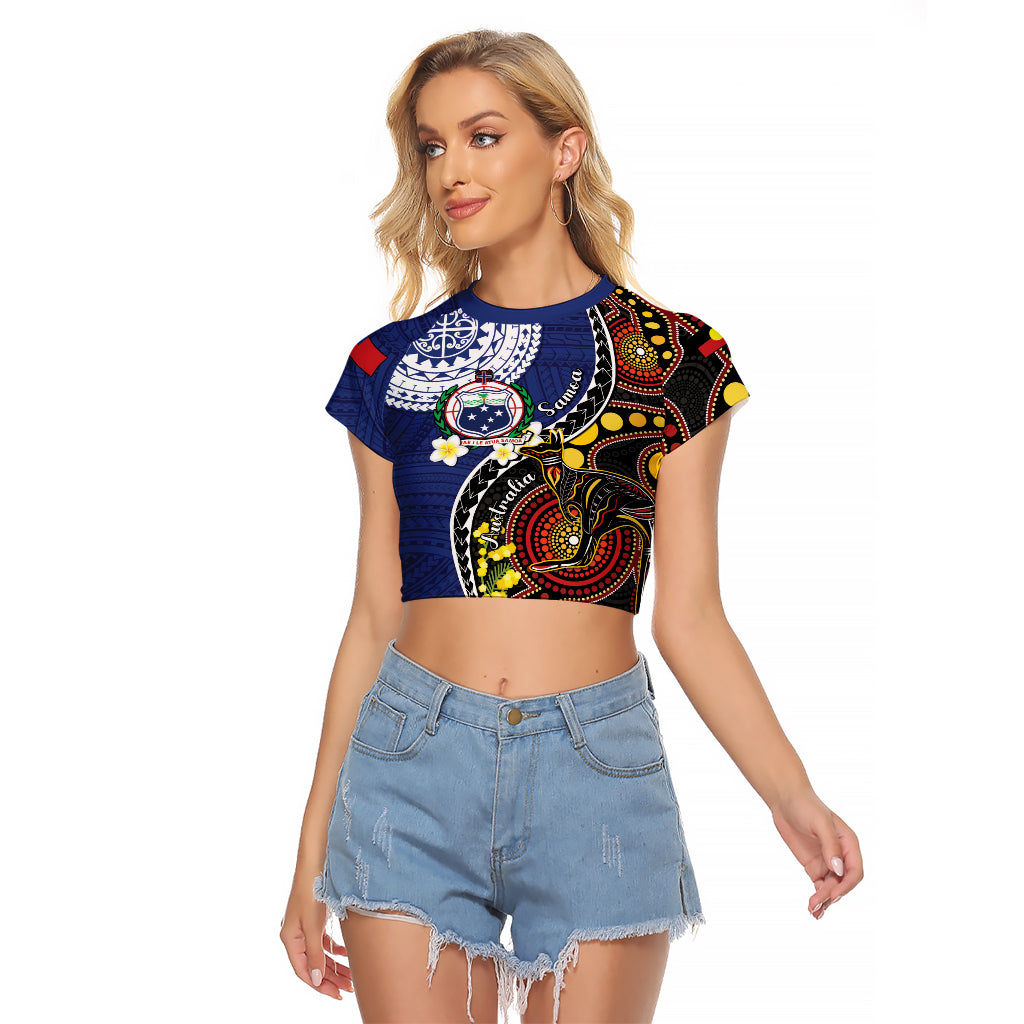 Samoa And Australia Together Raglan Cropped T Shirt Aboriginal Mix Polynesian