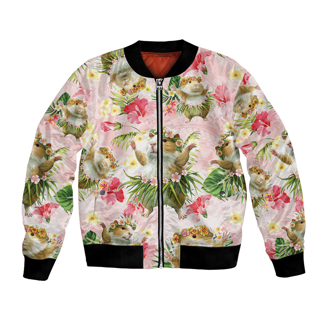 Hawaii Guinea Hula Pig Bomber Jacket Funny Tropical Style LT05 Unisex Pink - Polynesian Pride