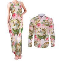 Hawaii Guinea Hula Pig Couples Matching Tank Maxi Dress and Long Sleeve Button Shirt Funny Tropical Style LT05 Pink - Polynesian Pride