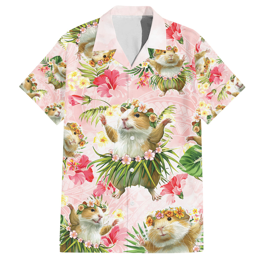 Hawaii Guinea Hula Pig Family Matching Off Shoulder Short Dress and Hawaiian Shirt Funny Tropical Style