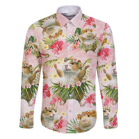 Hawaii Guinea Hula Pig Family Matching Puletasi and Hawaiian Shirt Funny Tropical Style LT05 Dad's Shirt - Long Sleeve Pink - Polynesian Pride