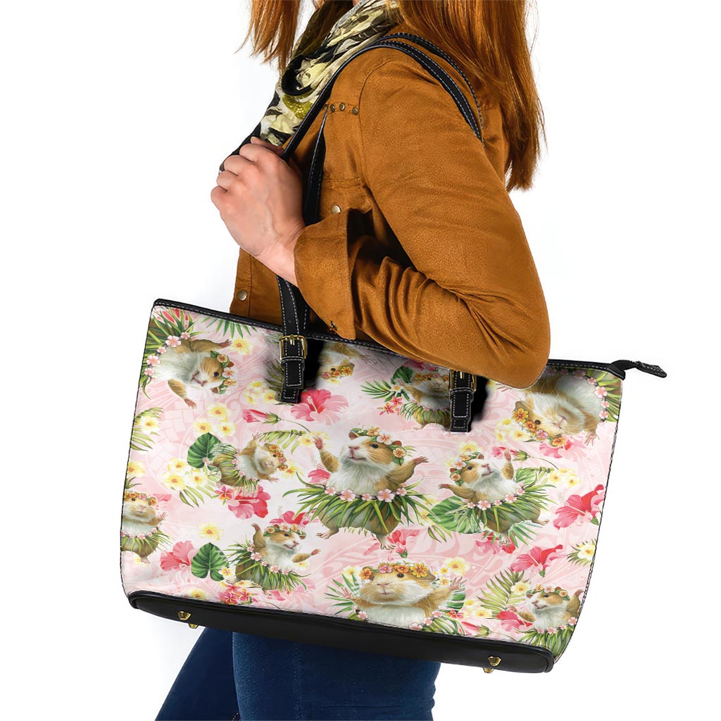 Hawaii Guinea Hula Pig Leather Tote Bag Funny Tropical Style LT05 Pink - Polynesian Pride