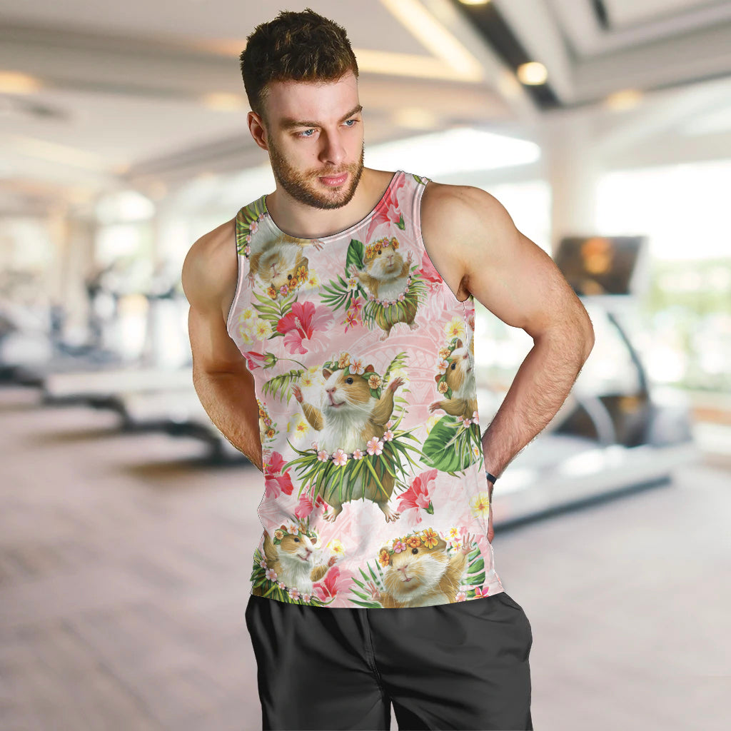 Hawaii Guinea Hula Pig Men Tank Top Funny Tropical Style LT05 Pink - Polynesian Pride