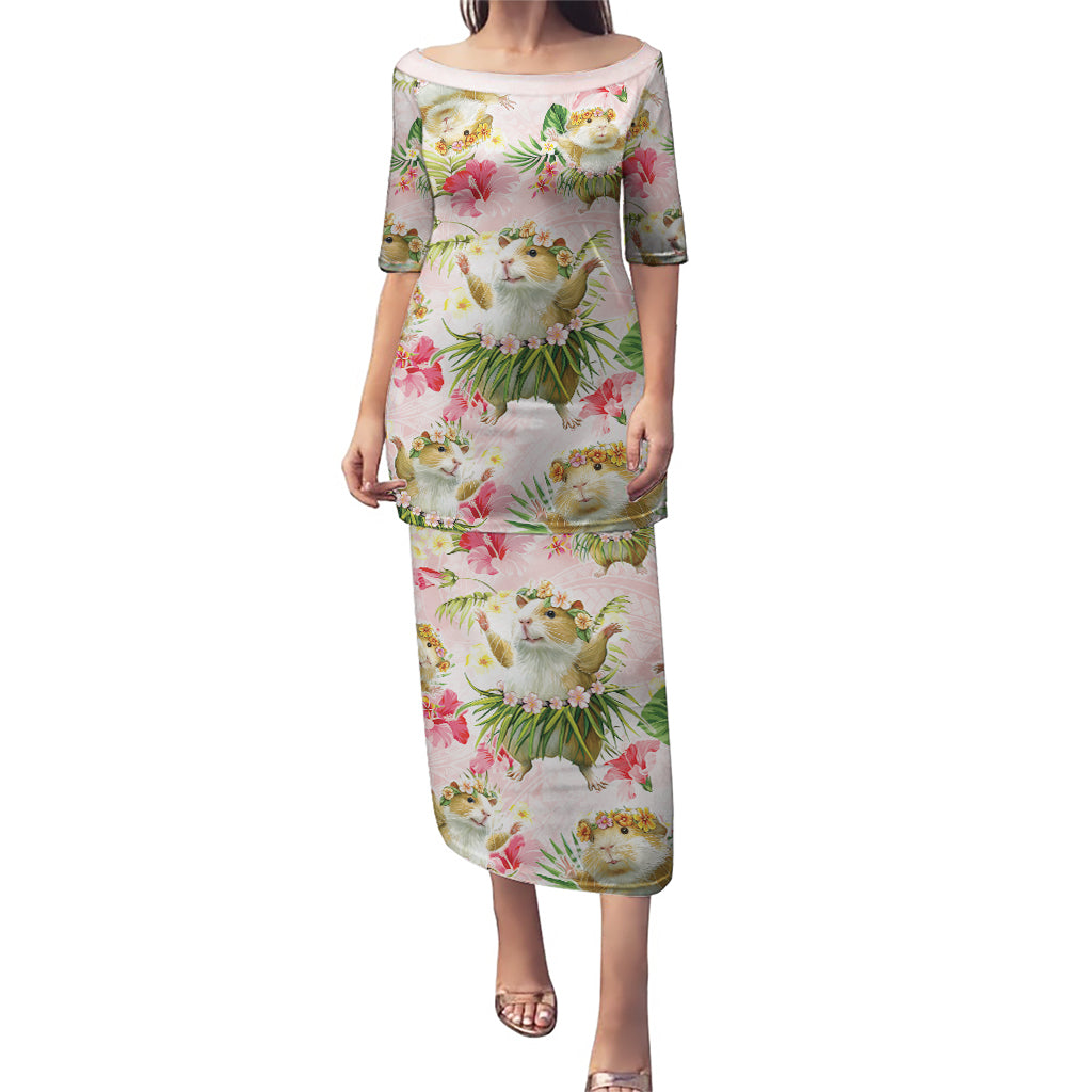 Hawaii Guinea Hula Pig Puletasi Funny Tropical Style LT05 Long Dress Pink - Polynesian Pride