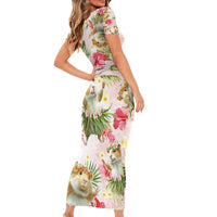 Hawaii Guinea Hula Pig Short Sleeve Bodycon Dress Funny Tropical Style