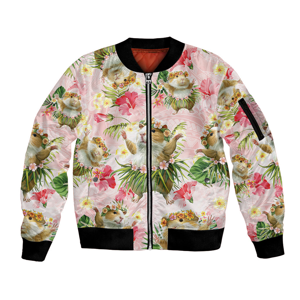 Hawaii Guinea Hula Pig Sleeve Zip Bomber Jacket Funny Tropical Style LT05 Unisex Pink - Polynesian Pride