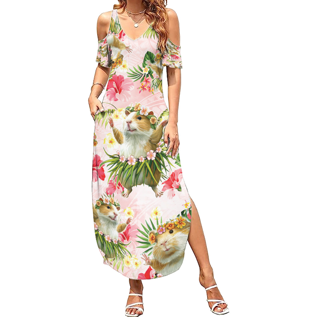 Hawaii Guinea Hula Pig Summer Maxi Dress Funny Tropical Style LT05 Women Pink - Polynesian Pride