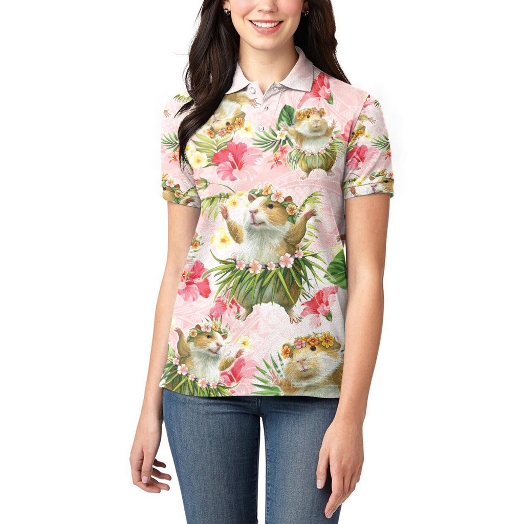 Hawaii Guinea Hula Pig Women Polo Shirt Funny Tropical Style
