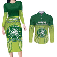 Personalised Ballantine Memorial School Couples Matching Long Sleeve Bodycon Dress and Long Sleeve Button Shirt With Fijian Tapa Pattern