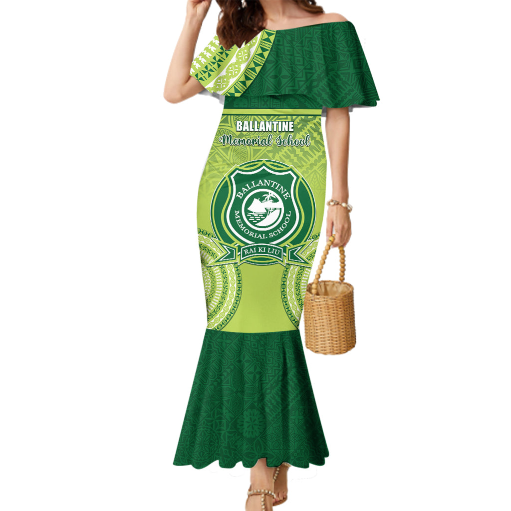 Personalised Ballantine Memorial School Family Matching Mermaid Dress and Hawaiian Shirt With Fijian Tapa Pattern