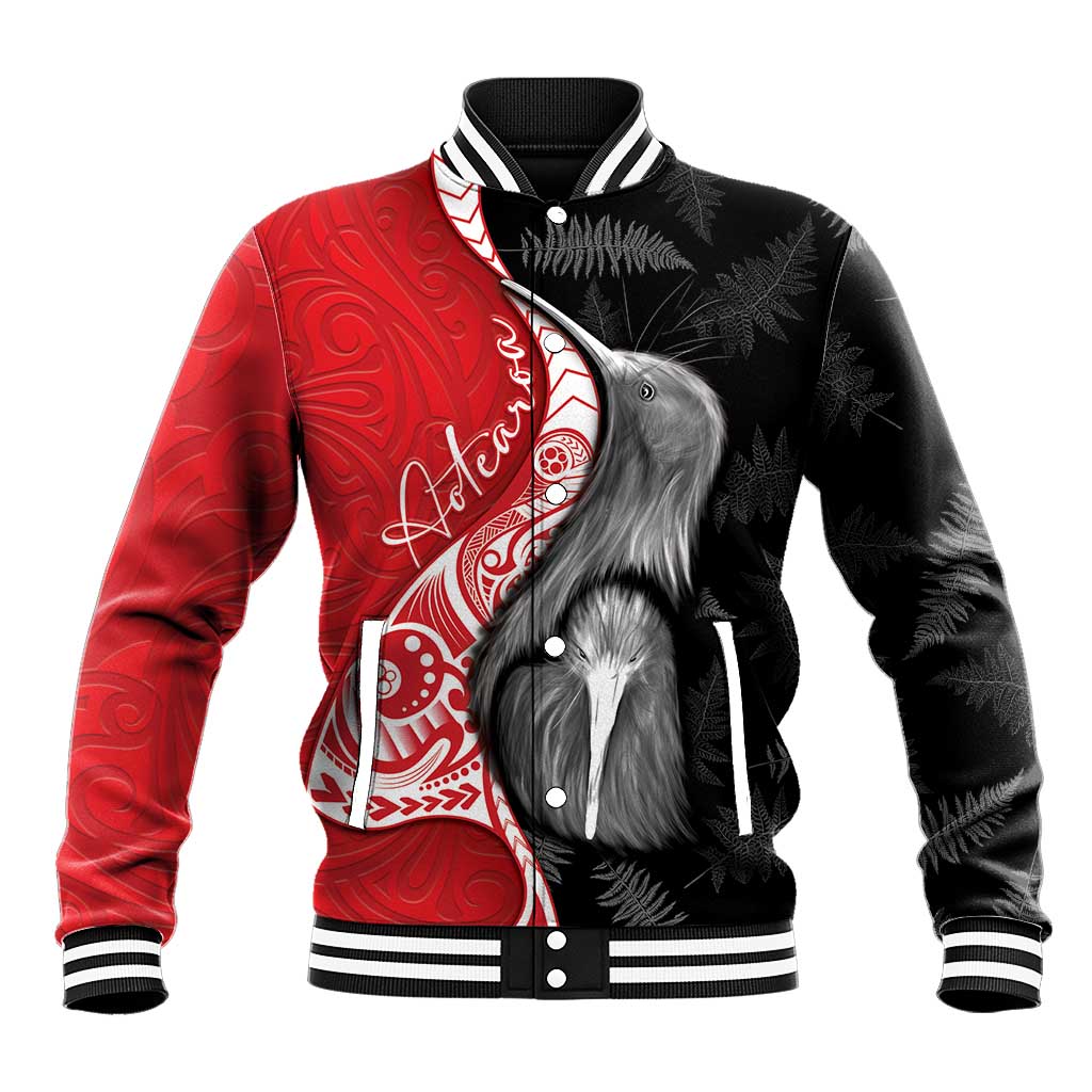 New Zealand Aotearoa Baseball Jacket Kiwi Fern Maori Pattern Red Version LT05 Unisex Red - Polynesian Pride