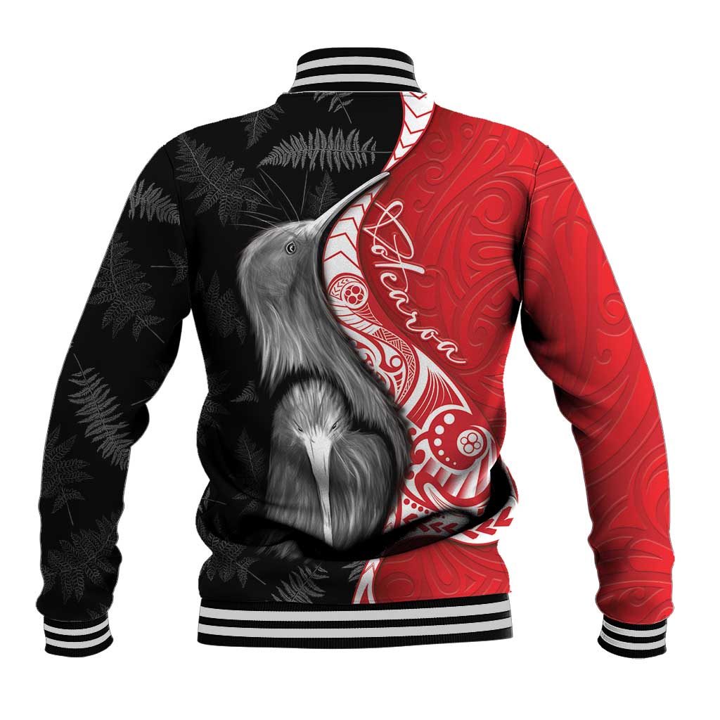 New Zealand Aotearoa Baseball Jacket Kiwi Fern Maori Pattern Red Version LT05 - Polynesian Pride