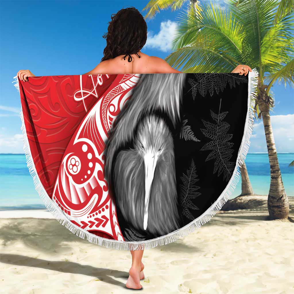 New Zealand Aotearoa Beach Blanket Kiwi Fern Maori Pattern Red Version LT05 - Polynesian Pride