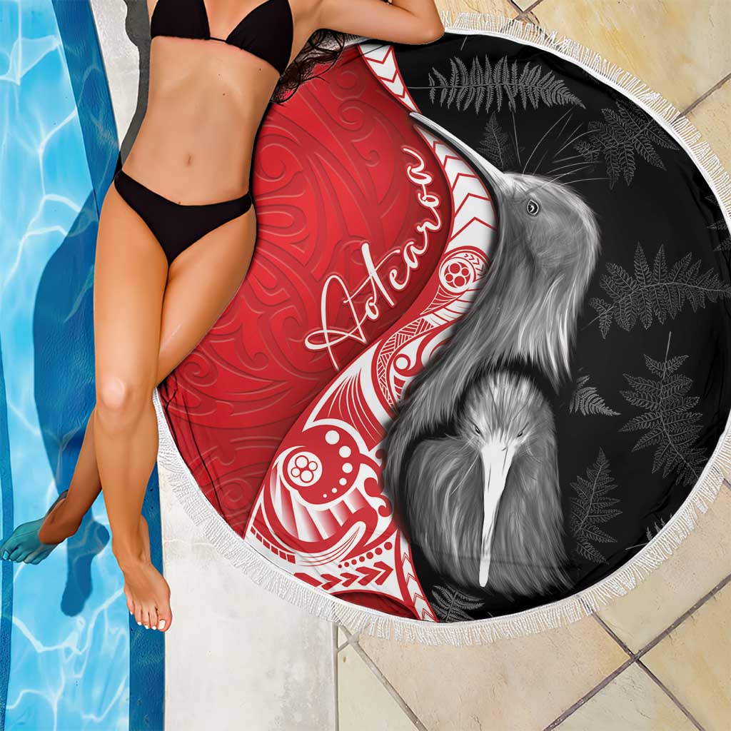 New Zealand Aotearoa Beach Blanket Kiwi Fern Maori Pattern Red Version LT05 - Polynesian Pride