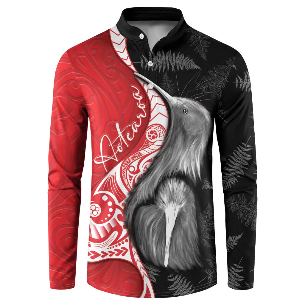 New Zealand Aotearoa Button Sweatshirt Kiwi Fern Maori Pattern Red Version LT05 Red - Polynesian Pride
