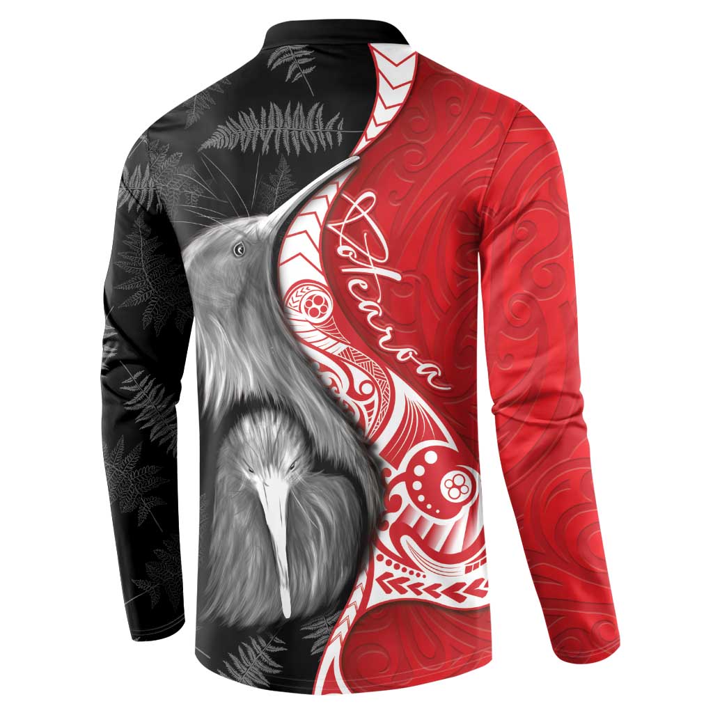 New Zealand Aotearoa Button Sweatshirt Kiwi Fern Maori Pattern Red Version LT05 - Polynesian Pride
