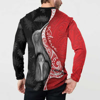 New Zealand Aotearoa Button Sweatshirt Kiwi Fern Maori Pattern Red Version LT05 - Polynesian Pride