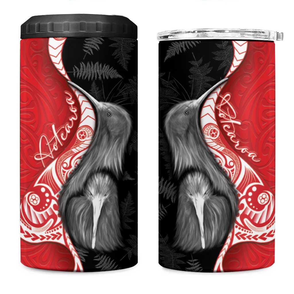 New Zealand Aotearoa 4 in 1 Can Cooler Tumbler Kiwi Fern Maori Pattern Red Version LT05 One Size: 16 oz Red - Polynesian Pride