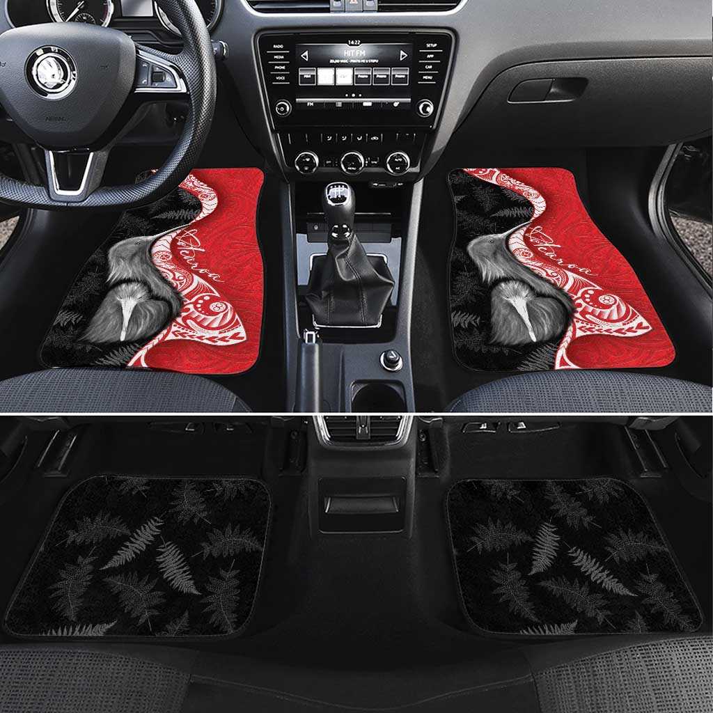 New Zealand Aotearoa Car Mats Kiwi Fern Maori Pattern Red Version LT05 Set 4pcs Red - Polynesian Pride