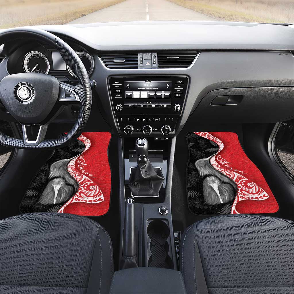New Zealand Aotearoa Car Mats Kiwi Fern Maori Pattern Red Version LT05 Set 2pcs - Front Red - Polynesian Pride