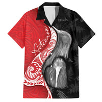 New Zealand Aotearoa Family Matching Long Sleeve Bodycon Dress and Hawaiian Shirt Kiwi Fern Maori Pattern Red Version