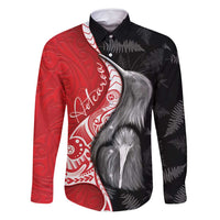 New Zealand Aotearoa Family Matching Long Sleeve Bodycon Dress and Hawaiian Shirt Kiwi Fern Maori Pattern Red Version