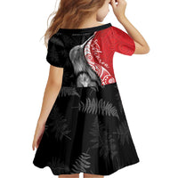 New Zealand Aotearoa Family Matching Mermaid Dress and Hawaiian Shirt Kiwi Fern Maori Pattern Red Version