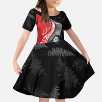 New Zealand Aotearoa Family Matching Off Shoulder Maxi Dress and Hawaiian Shirt Kiwi Fern Maori Pattern Red Version