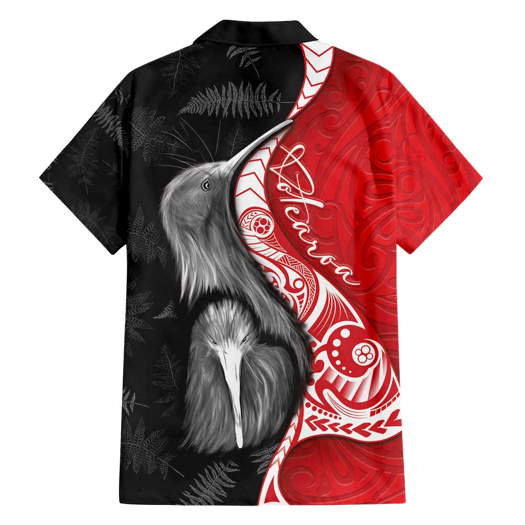 New Zealand Aotearoa Family Matching Off Shoulder Maxi Dress and Hawaiian Shirt Kiwi Fern Maori Pattern Red Version