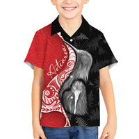 New Zealand Aotearoa Family Matching Off Shoulder Maxi Dress and Hawaiian Shirt Kiwi Fern Maori Pattern Red Version