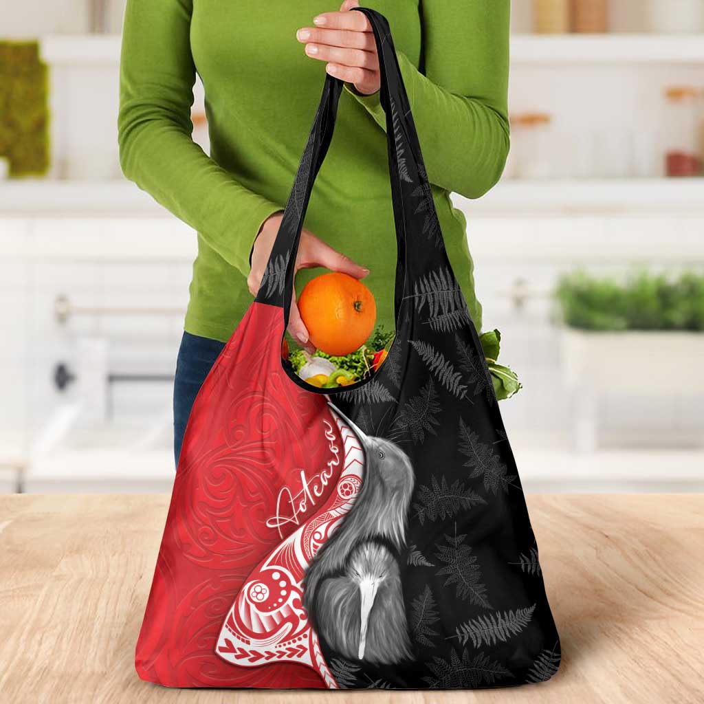 New Zealand Aotearoa Grocery Bag Kiwi Fern Maori Pattern Red Version LT05 - Polynesian Pride