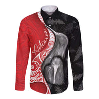 New Zealand Aotearoa Long Sleeve Button Shirt Kiwi Fern Maori Pattern Red Version LT05 Unisex Red - Polynesian Pride