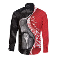 New Zealand Aotearoa Long Sleeve Button Shirt Kiwi Fern Maori Pattern Red Version LT05 - Polynesian Pride