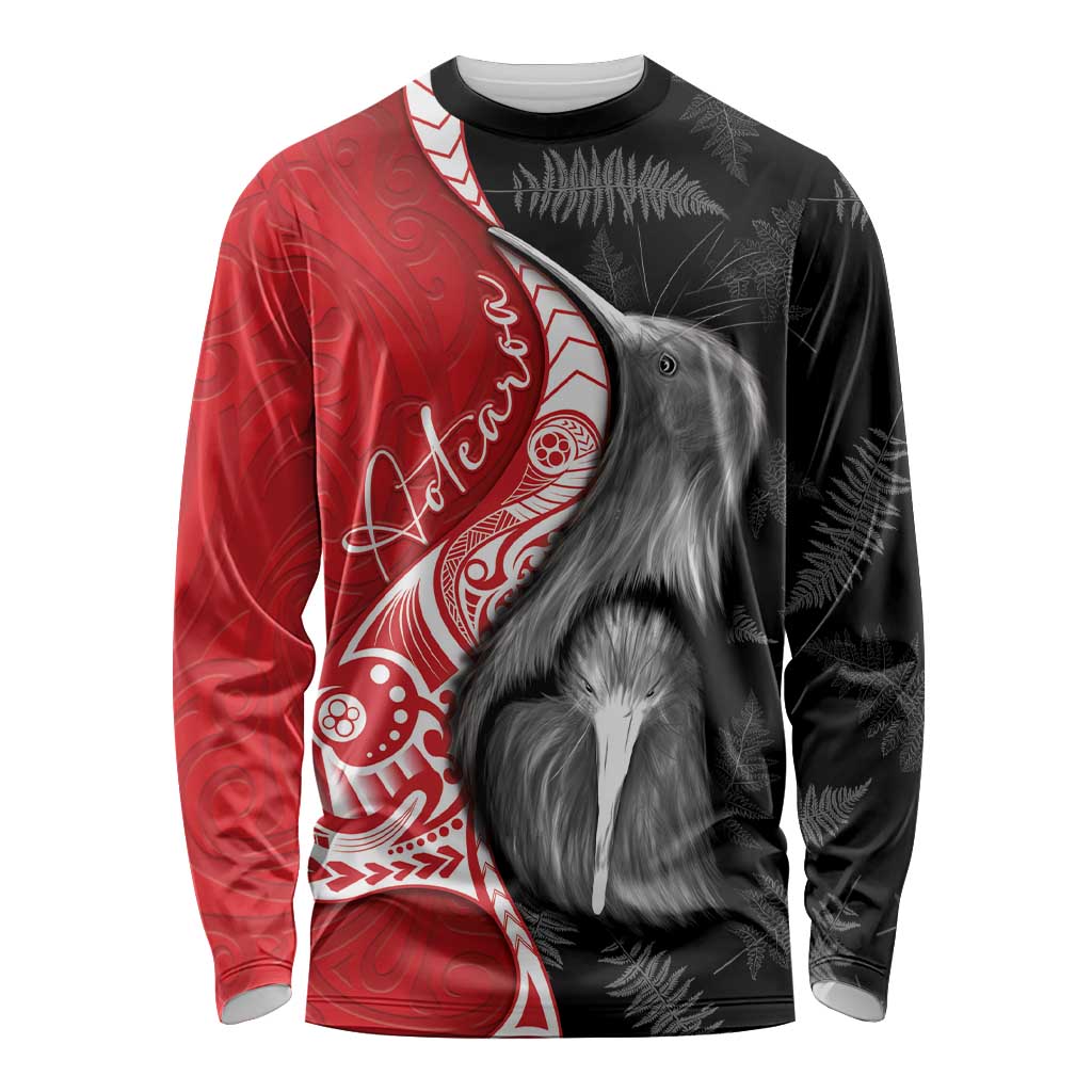 New Zealand Aotearoa Long Sleeve Shirt Kiwi Fern Maori Pattern Red Version LT05 Unisex Red - Polynesian Pride