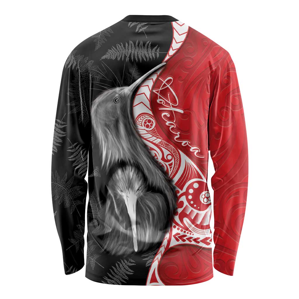 New Zealand Aotearoa Long Sleeve Shirt Kiwi Fern Maori Pattern Red Version LT05 - Polynesian Pride