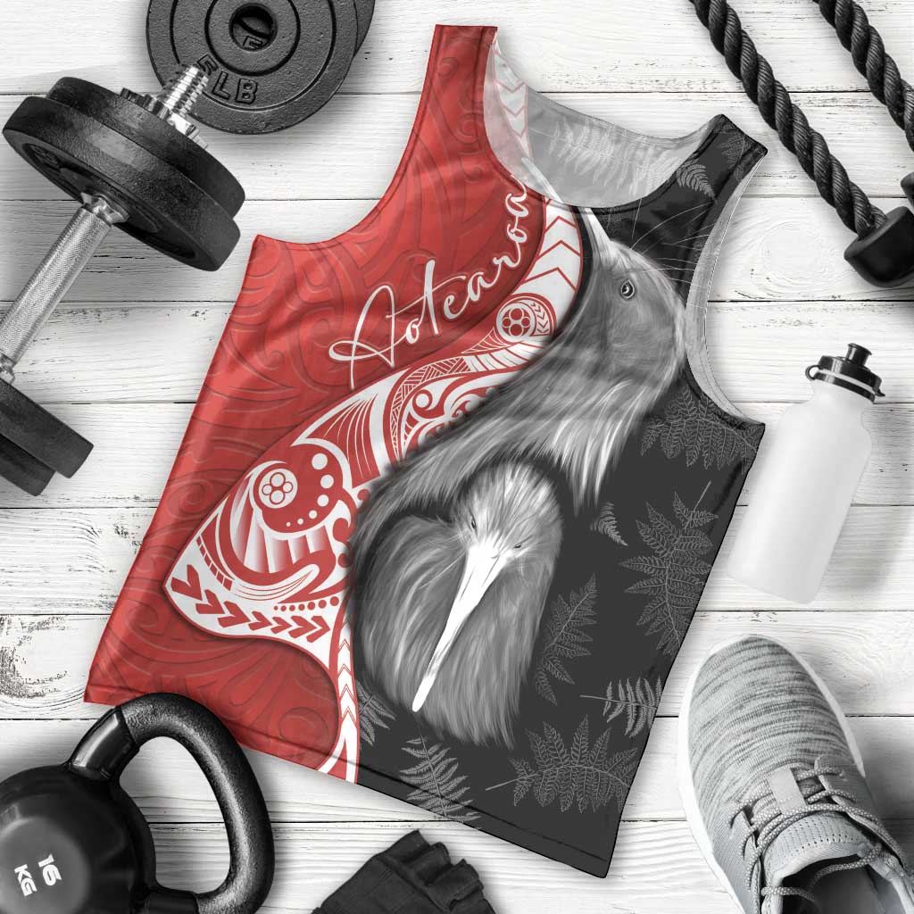 New Zealand Aotearoa Men Tank Top Kiwi Fern Maori Pattern Red Version LT05 - Polynesian Pride