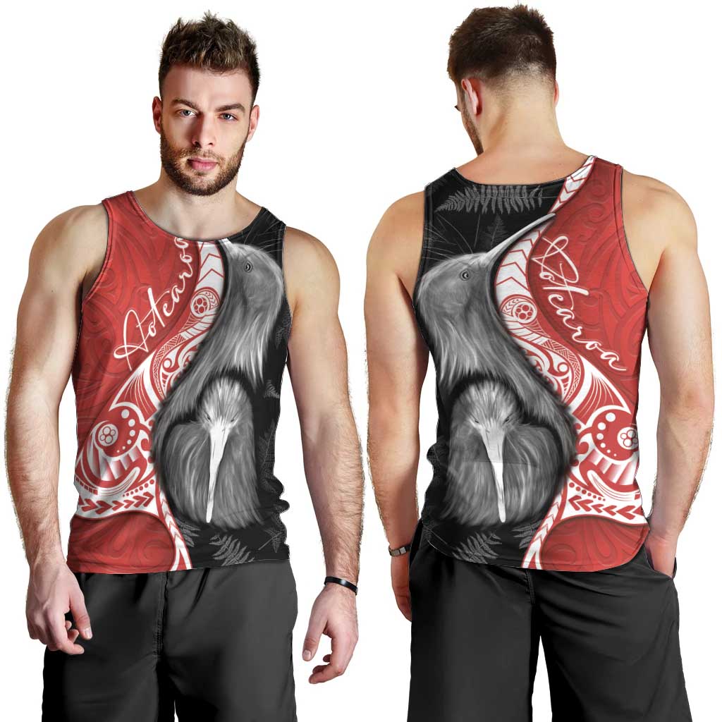New Zealand Aotearoa Men Tank Top Kiwi Fern Maori Pattern Red Version LT05 - Polynesian Pride