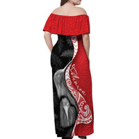 New Zealand Aotearoa Off Shoulder Maxi Dress Kiwi Fern Maori Pattern Red Version