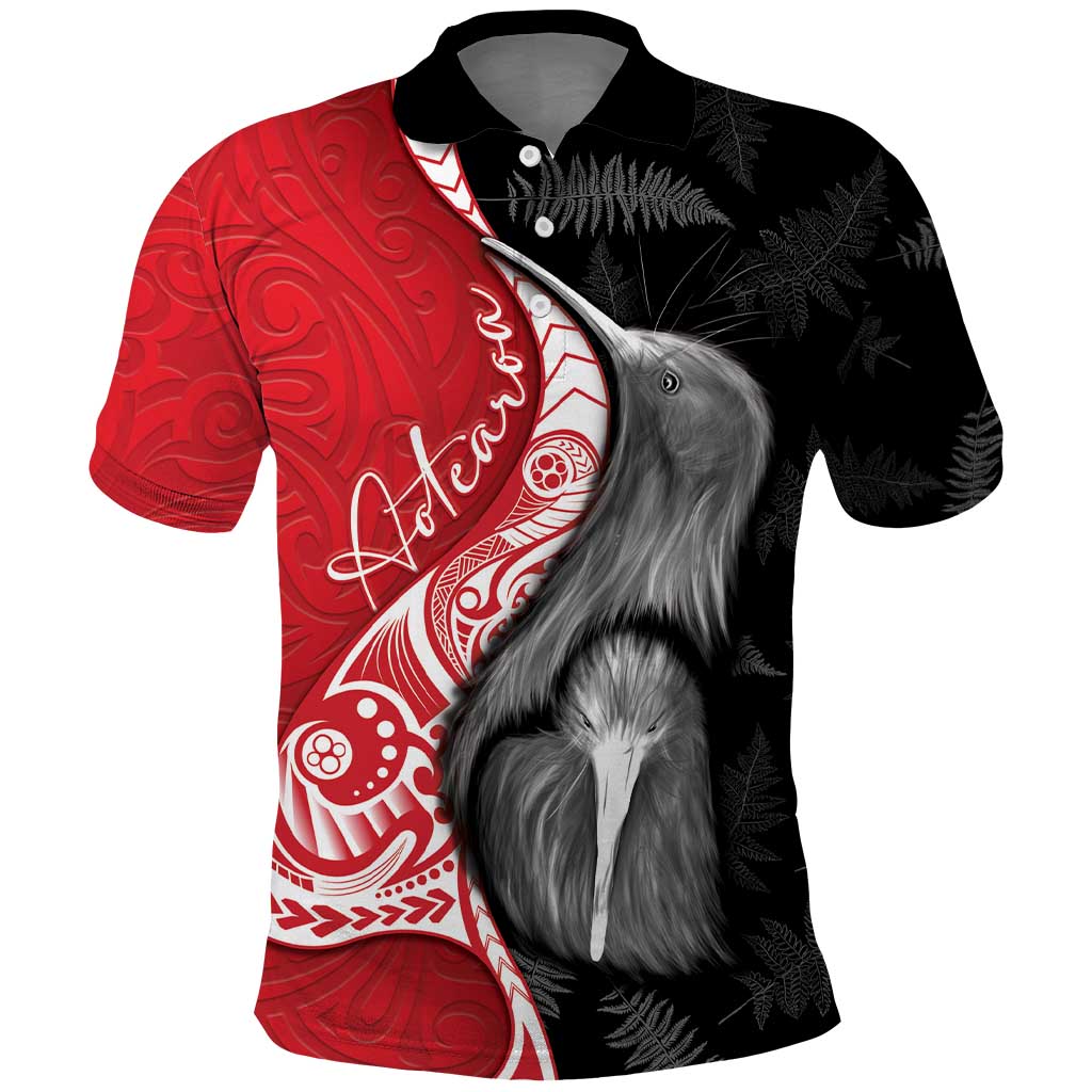 New Zealand Aotearoa Polo Shirt Kiwi Fern Maori Pattern Red Version