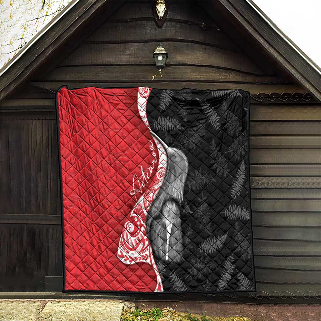 New Zealand Aotearoa Quilt Kiwi Fern Maori Pattern Red Version