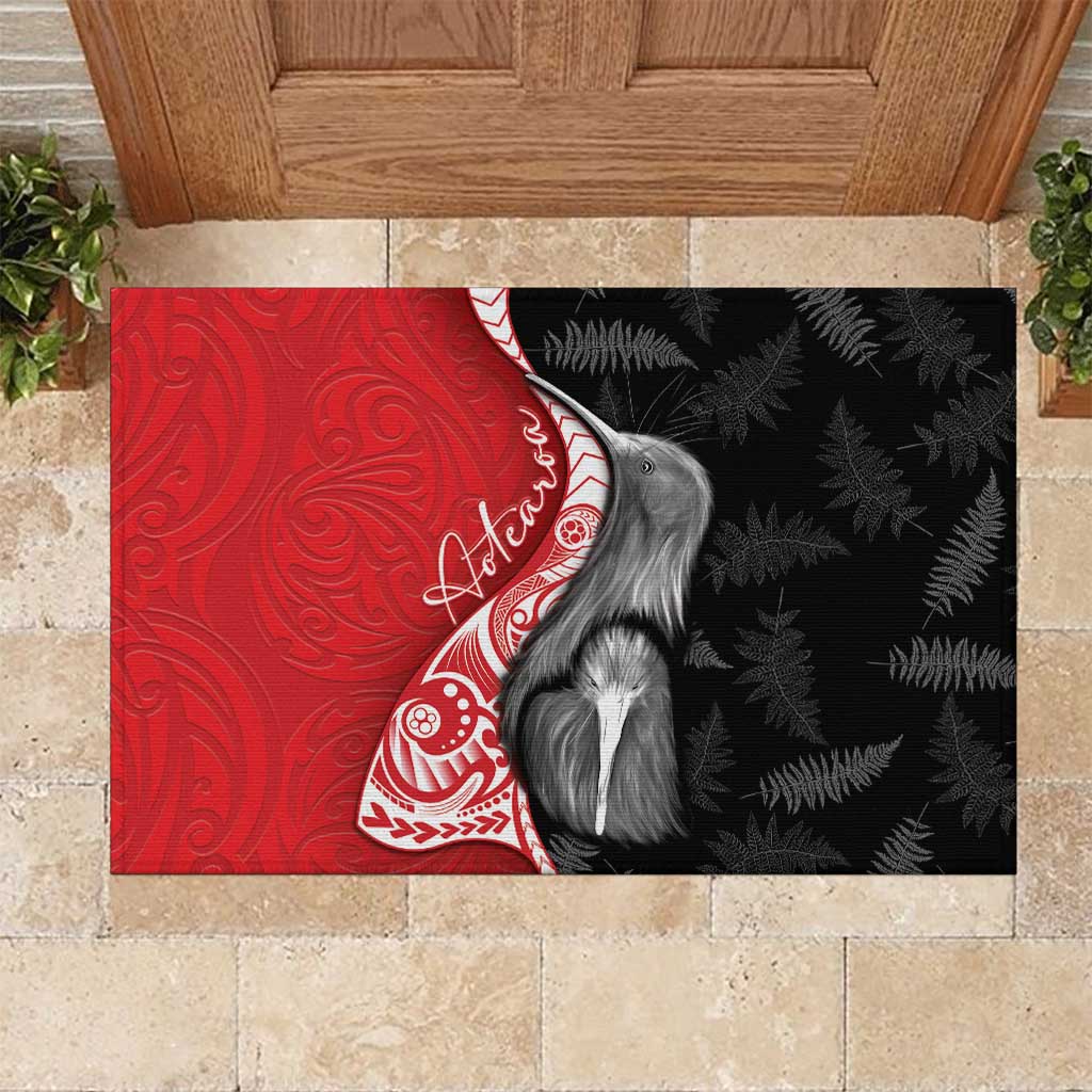 New Zealand Aotearoa Rubber Doormat Kiwi Fern Maori Pattern Red Version LT05 Red - Polynesian Pride