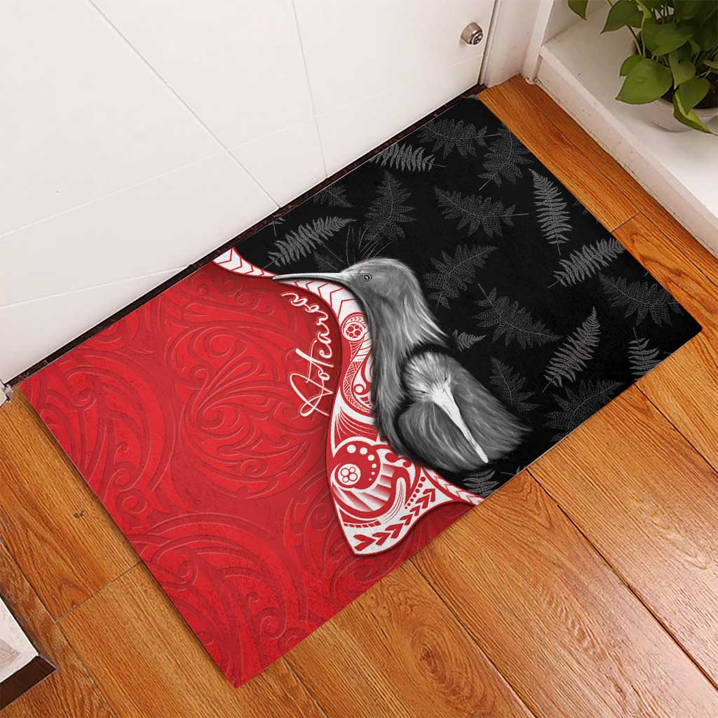 New Zealand Aotearoa Rubber Doormat Kiwi Fern Maori Pattern Red Version LT05 - Polynesian Pride