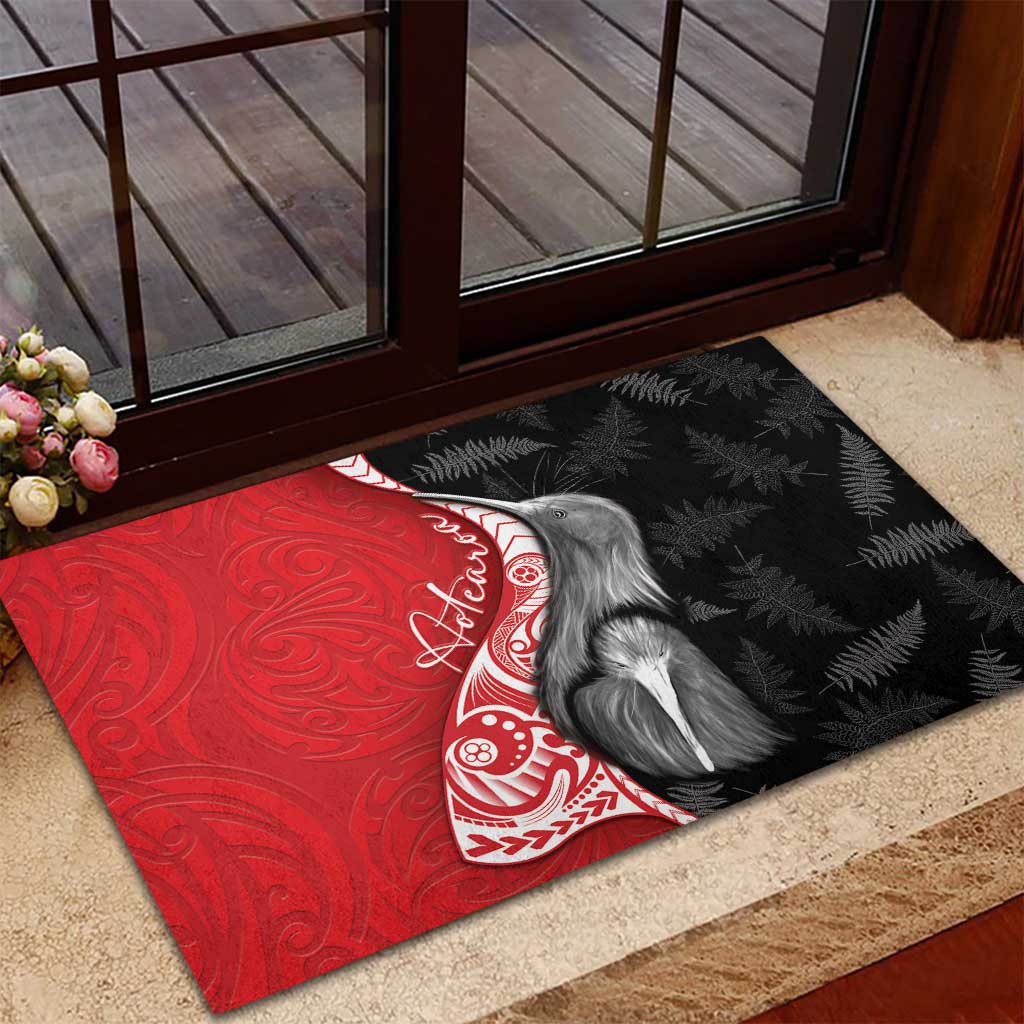 New Zealand Aotearoa Rubber Doormat Kiwi Fern Maori Pattern Red Version LT05 - Polynesian Pride
